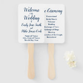 Zomer bruiloft programma Elegant Outdoor Navy Wit Handwaaier (Voorkant en achterkant)