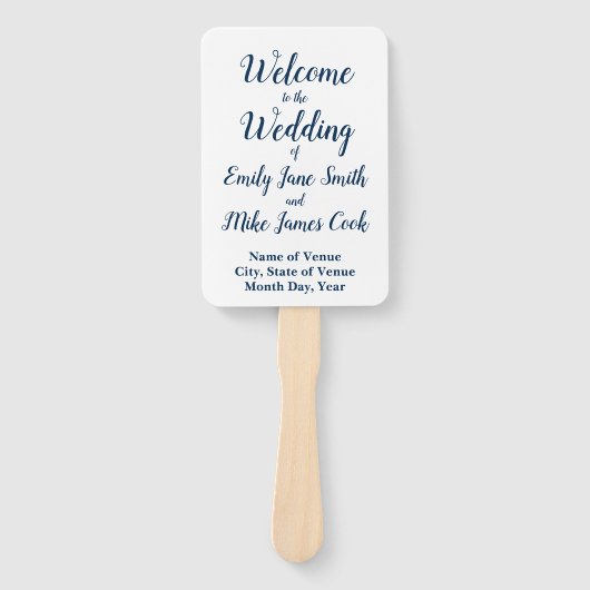 Zomer bruiloft programma Elegant Outdoor Navy Wit Handwaaier (Voorkant)