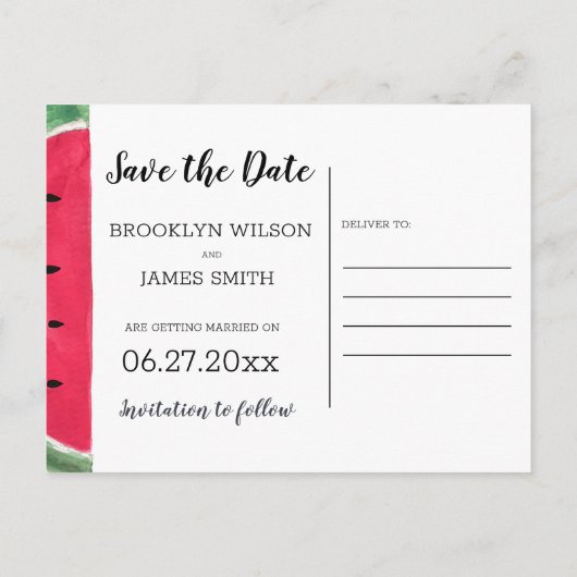 Zomer Bruiloft Save The Date Postkaarten Watermelo Aankondigingskaart (Achterkant)