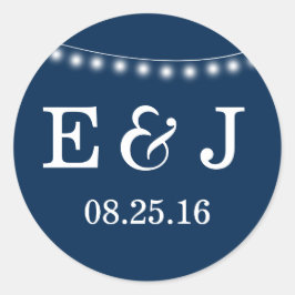 Zomer bruiloft string lichten blauw ronde sticker