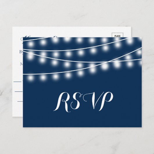 Zomer bruiloft String Lights RSVP Uitnodiging Briefkaart (Voorkant / Achterkant)