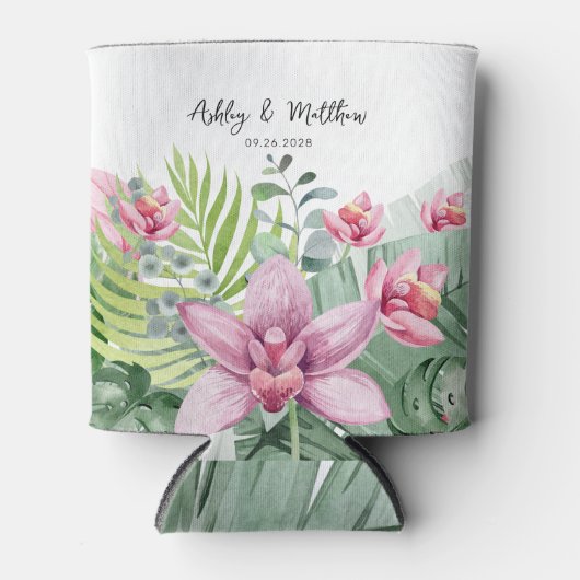 Zomer bruiloft tropisch strand blikjeskoeler (Voorkant)