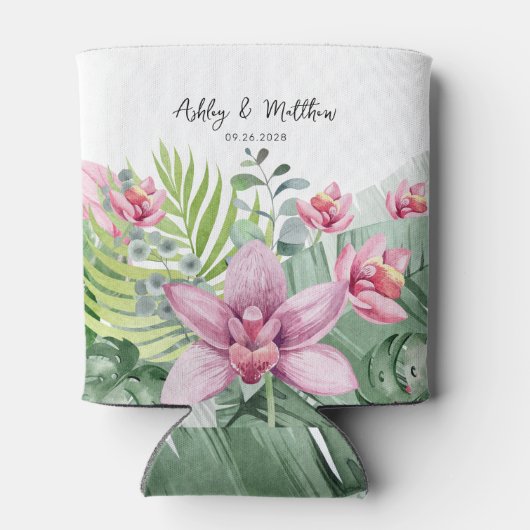 Zomer bruiloft tropisch strand blikjeskoeler (Achterkant)