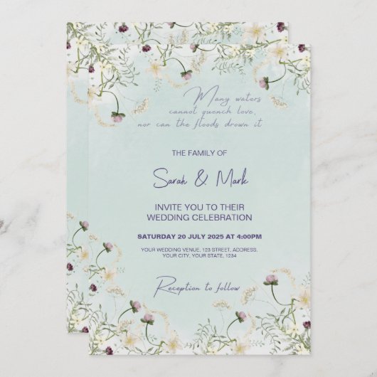 Zomer bruiloft uitnodiging: Bloemen, Song van Salo Kaart (Voorkant / Achterkant)