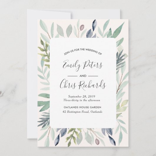 Zomer bruiloft uitnodiging Groen gebladerte (Voorkant)