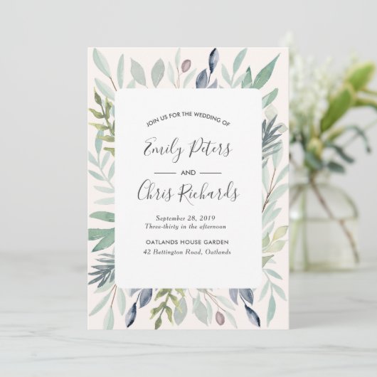 Zomer bruiloft uitnodiging Groen gebladerte (Staand voorkant)