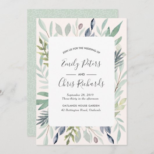 Zomer bruiloft uitnodiging Groen gebladerte (Voorkant / Achterkant)