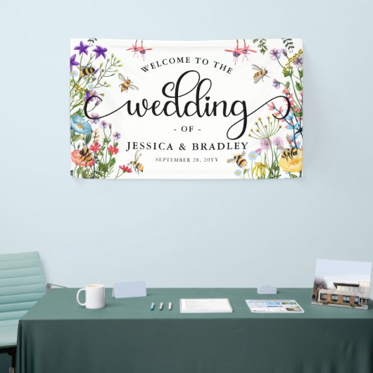 Zomer Bruiloft Wilde Bloemen & Hommels Spandoek (Beurs)