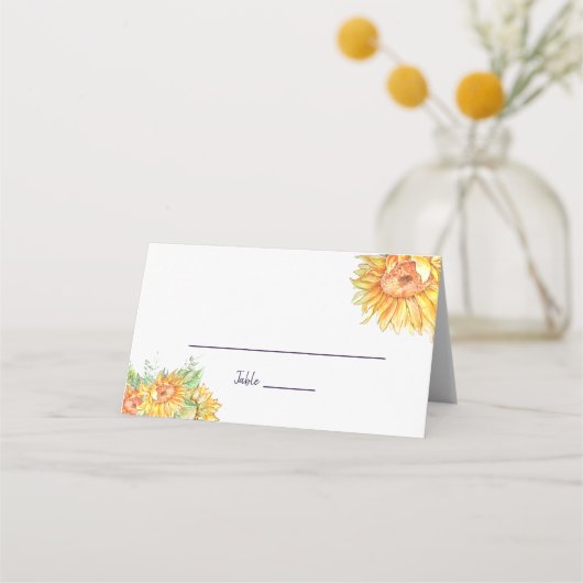 Zomer Bruiloft Zonnebloemen Begeleider Plaatskaart Plaatskaartje (Voorkant)