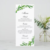 Zomer bruiloftsmenu buiten. Groen diner menu (Staand voorkant)