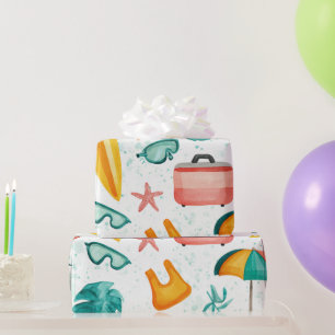 Zomer Buiten Waterverf Kampeer Strand Cadeaupapier