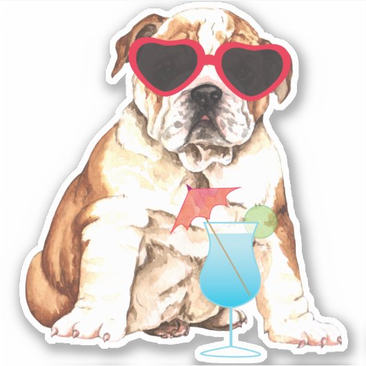 Zomer Bulldog Vinyl Sticker (Voorkant)