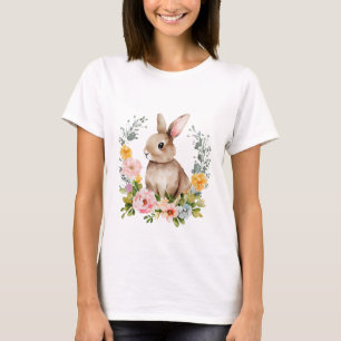 Zomer Bunny Floral T-Shirt voor Vrouwen – Zacht Wa