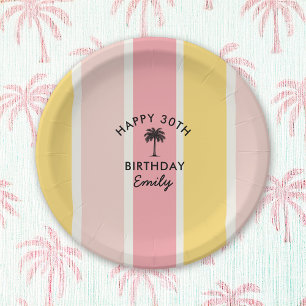 Zomer Cabana Stripes Kust 30ste Verjaardag Papieren Bordje