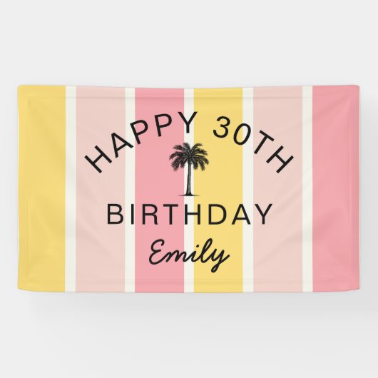 Zomer Cabana Stripes Kust 30ste Verjaardag Spandoek (Horizontaal)
