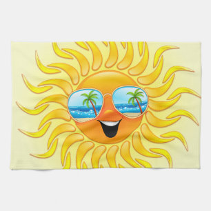 Zomer Cartoon met zonnebrillen keukenhanddoeken