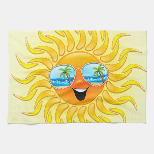 Zomer Cartoon met zonnebrillen keukenhanddoeken (Horizontaal)