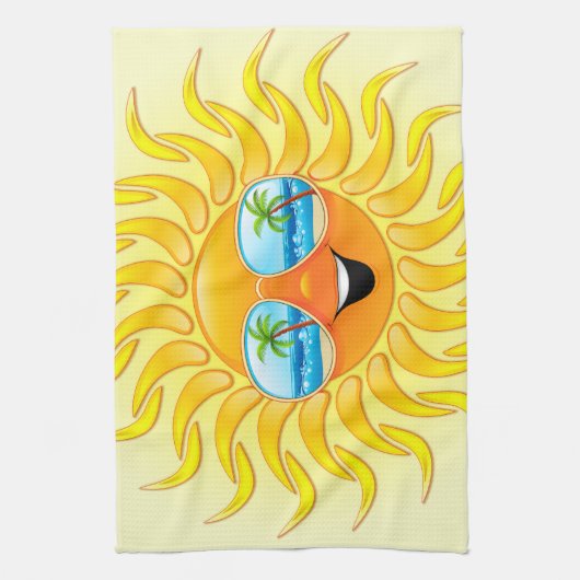 Zomer Cartoon met zonnebrillen keukenhanddoeken (Verticaal)