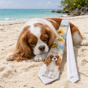 Zomer Cavalier King Charles Spaniel Aquarel Stropdas