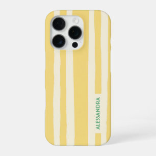 Zomer Chic Retro Gele Strepen Persoonlijk iPhone 16 Pro Hoesje