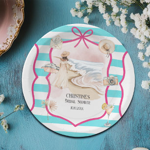 Zomer Chic Strand en Golven Bruidsfeest Papieren Bordje
