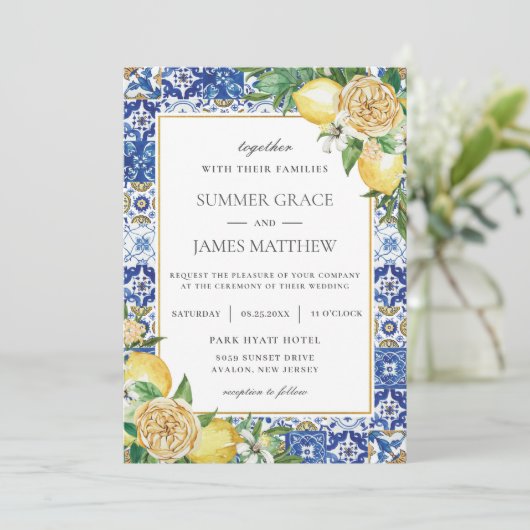 Zomer Citroen Bloemen Groen Bestemming Bruiloft Kaart (Staand voorkant)