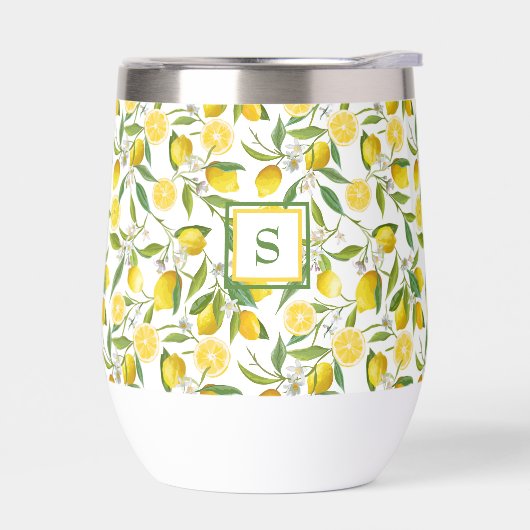 Zomer Citroen Citrus Bloemen Geborduurde Initialen (Links)