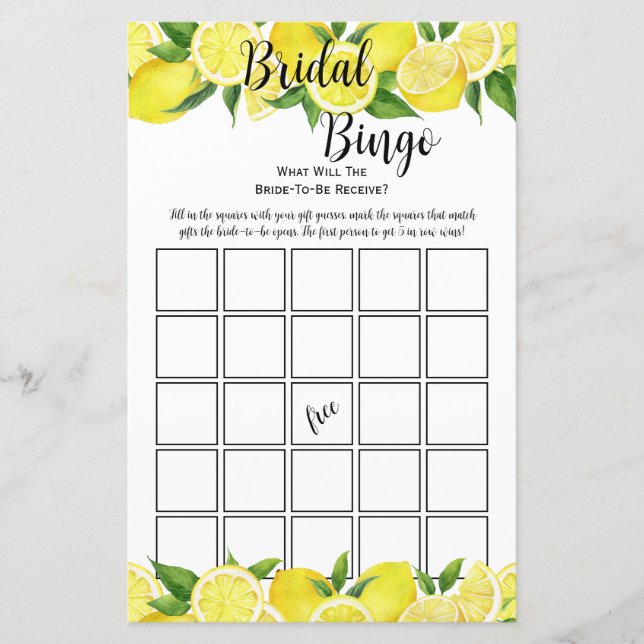 Zomer Citroen Citrus Bruiloft Feest Bingo Spel (Voorkant)