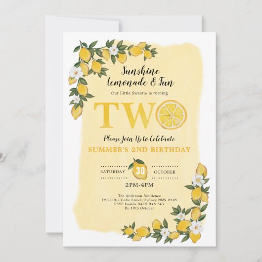 Zomer citroen citrus limonade 2e verjaardagsfeest kaart (Voorkant)