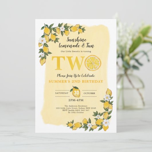 Zomer citroen citrus limonade 2e verjaardagsfeest kaart (Staand voorkant)