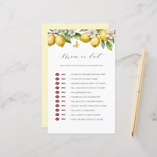 Zomer citroen citrus mam of pap Baby shower spel (Voorkant / Achterkant in situ)