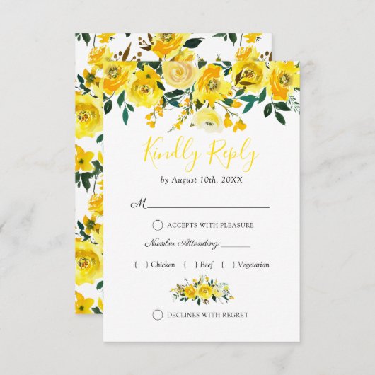 Zomer Citroen Geel Bloemen Bruiloft RSVP (Voorkant / Achterkant)