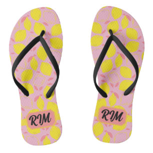 Zomer Citroen Patroon Initiaal Geel Roze Limonade Teenslippers