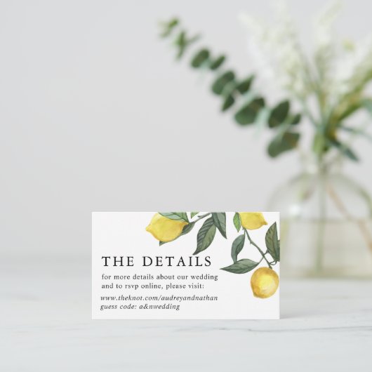 Zomer Citrus Citroen groen Bruiloft Website Informatiekaartje (Staand voorkant)