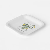 Zomer Citrus Citroen groen Monogram bruiloft Papieren Bordje (Gebogen)