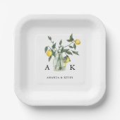 Zomer Citrus Citroen groen Monogram bruiloft Papieren Bordje (Voorkant)