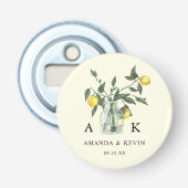 Zomer Citrus Citroen Groene Initialen Bruiloft Button Flesopener (Voorkant)