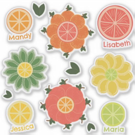 Zomer Citrus en Bloemen Custom-Cut Vinyl Sticker (Voorkant)