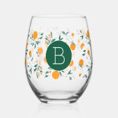 Zomer Citrus Sinaasappels & Foliage Monogram Wijnglas Zonder Voet (Voorkant)