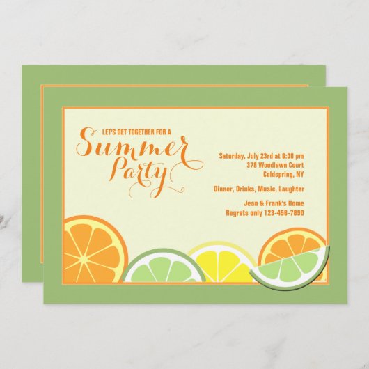 Zomer Citrus uitnodiging (Voorkant / Achterkant)