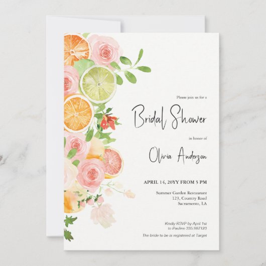 Zomer Citrus Vrijgezellenfeest Brunch Invitation Kaart (Voorkant)