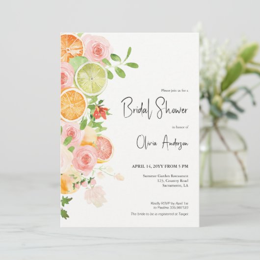 Zomer Citrus Vrijgezellenfeest Brunch Invitation Kaart (Staand voorkant)