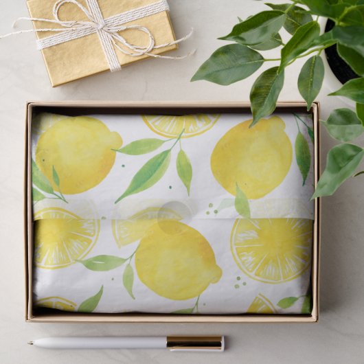 Zomer Citrus Watercolor Citroen Patroon Tissuepapier (Geschenk)