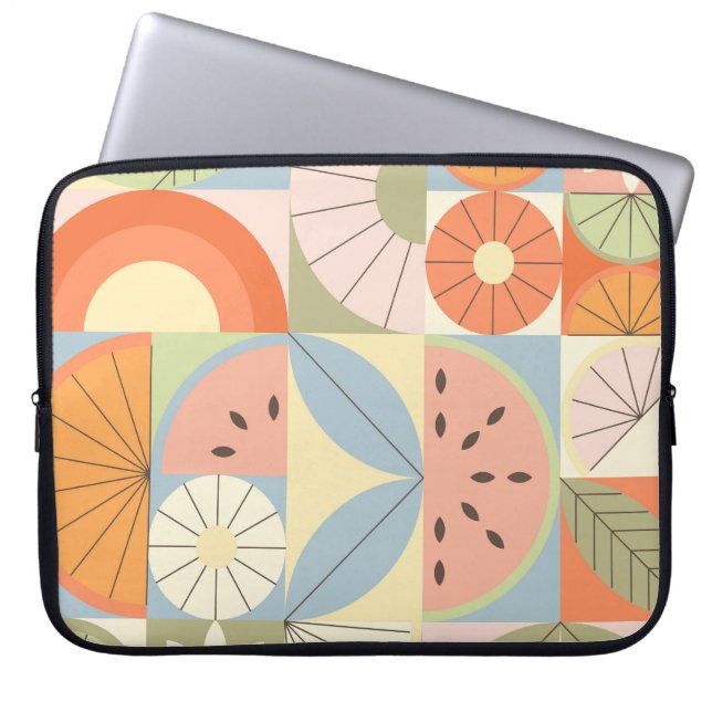 Zomer Citrus Watermeloen: Abstracte Geometrische P Laptop Sleeve (Voorkant)