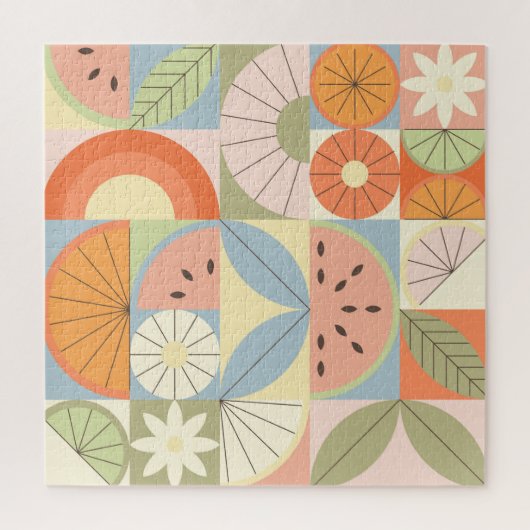 Zomer Citrus Watermeloen: Abstracte Geometrische P Legpuzzel (Verticaal)