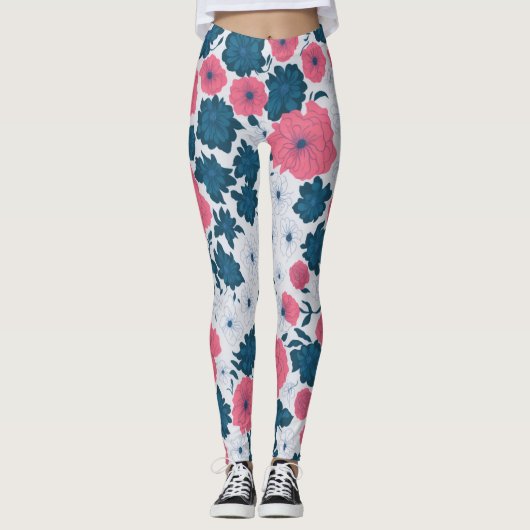 Zomer Classic Eenvoudige Bloemen LuLaRoe Roze Wit Leggings (Voorkant)
