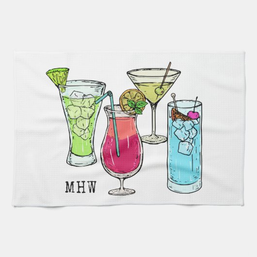 Zomer Cocktails op maat monogram keukenhanddoek (Horizontaal)