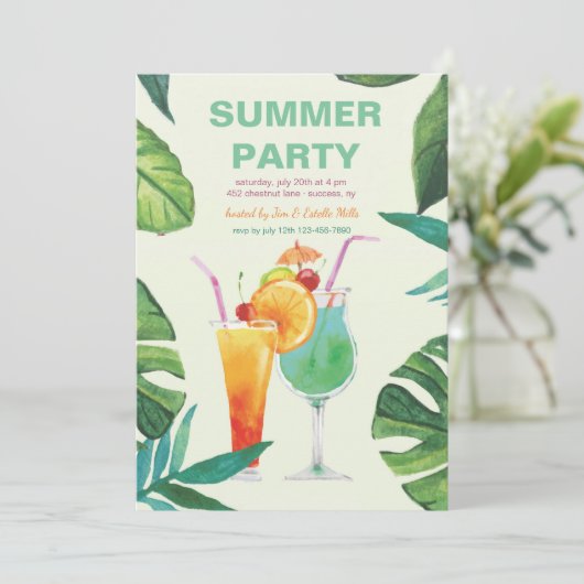 Zomer Cocktails uitnodiging (Staand voorkant)