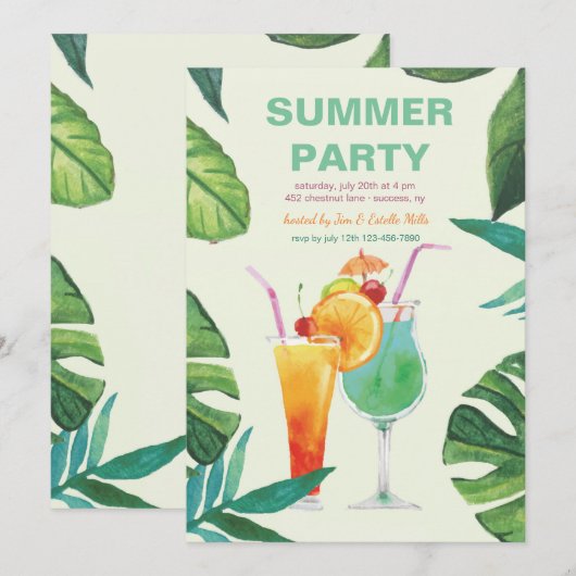 Zomer Cocktails uitnodiging (Voorkant / Achterkant)