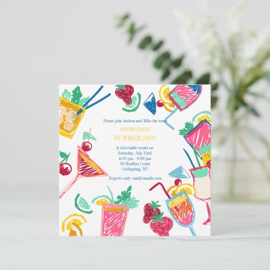 Zomer Cocktails uitnodiging (Staand voorkant)